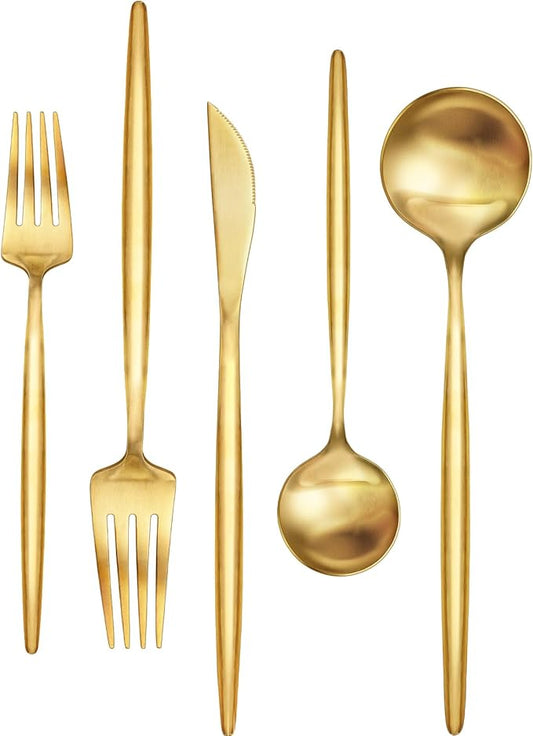 30-Piece Gold Silverware Set, Flatware Set for 6, Food-Grade Stainless Steel Cutlery Set, Includes Spoons Forks Knives, Kitchen Cutlery for Home Office Restaurant Hotel