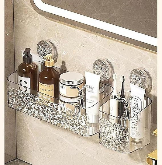 Glacier Pattern Suction Cup Shelf - Stylish Shower Caddy with Convenient Soap Dispenser，Elegant and Functional